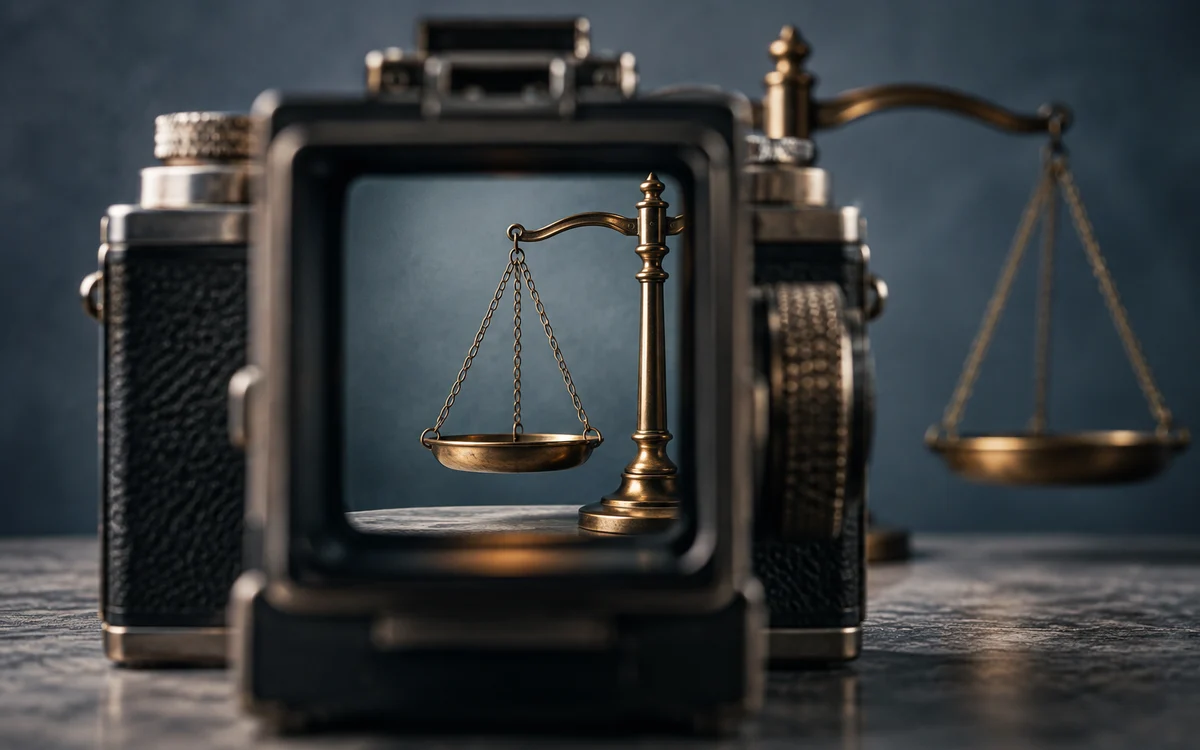 A camera frames only part of a balance scale